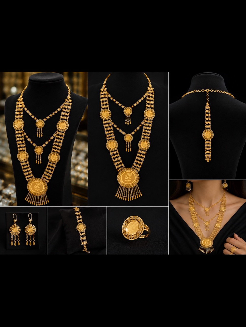 Gold-Tone Layered Coin Necklace Set - Women Jewelry